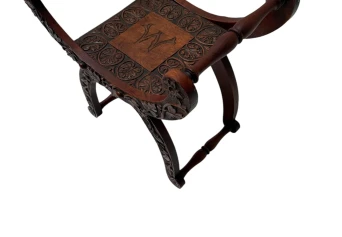 Art Nouveau Walnut Savonarola Hand-Carved Stool, 1900s